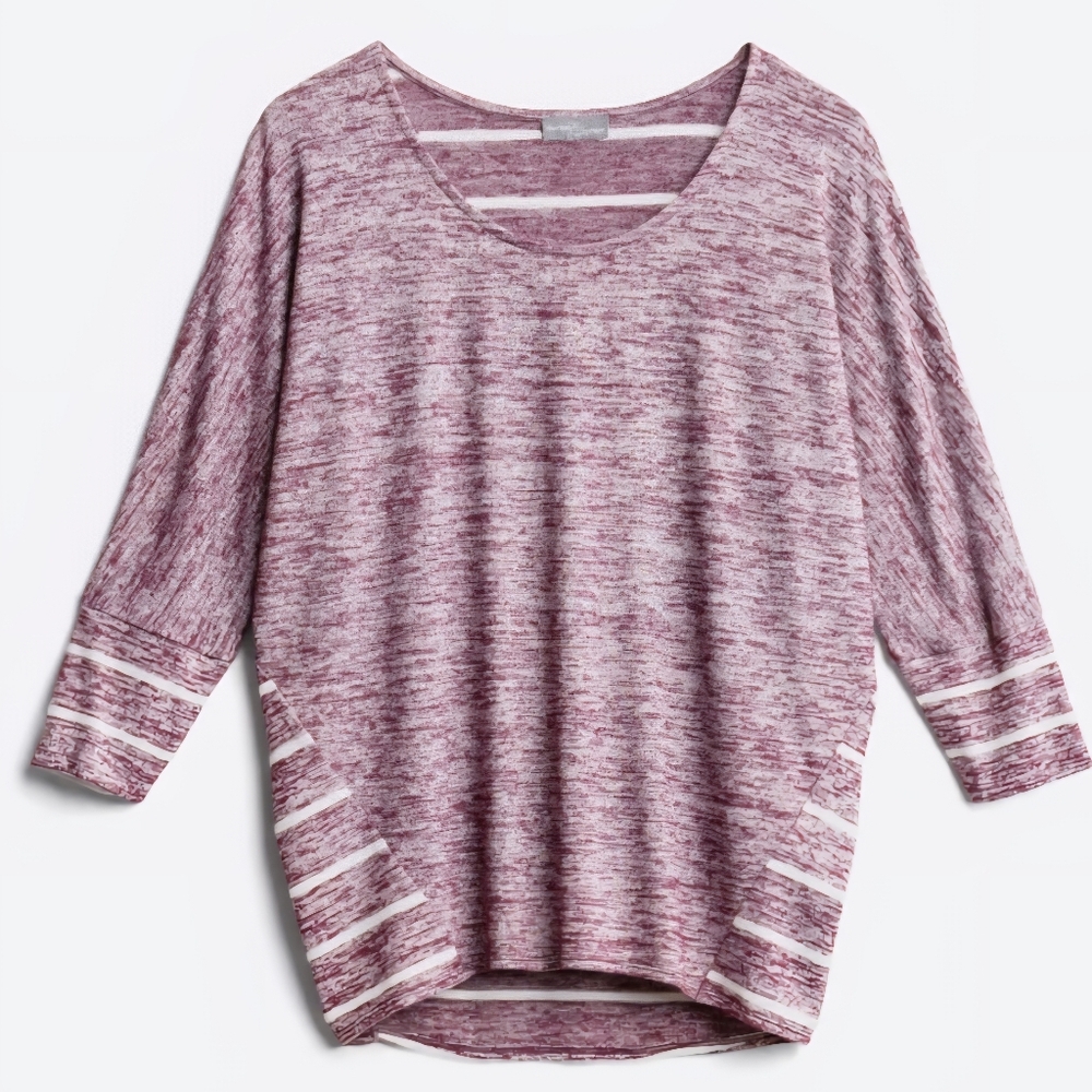 Market & Spruce Scoop Neck Dolman Knit Burgundy and White Striped Top